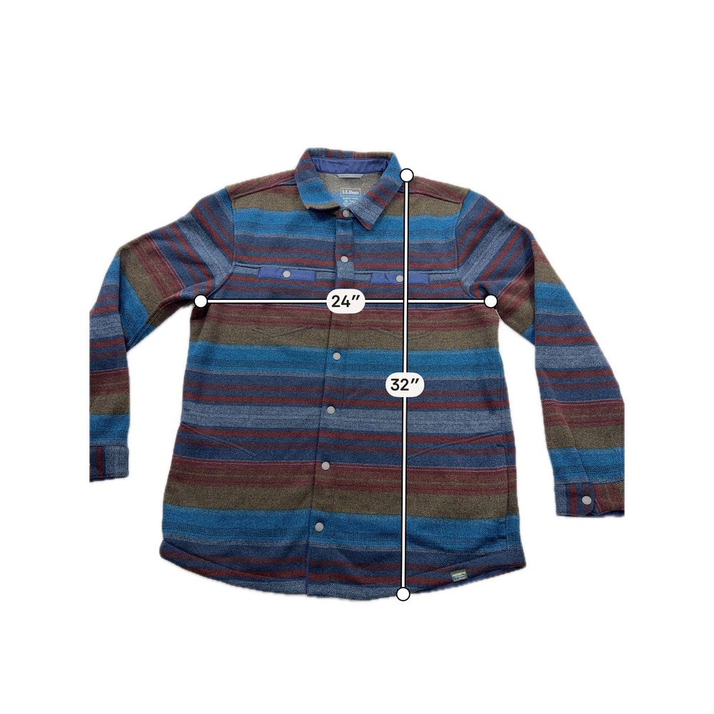 L.L.Bean Shirt Jacket Slightly Fitted XL Tall Striped Fleece Snap Blue Mens - Picture 8 of 9